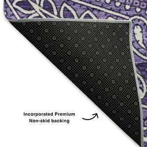 HomeRoots 5' X 8' Purple And Ivory Paisley Area Rug - Washable, Stain Resistant, UV Protected for Homes 652661