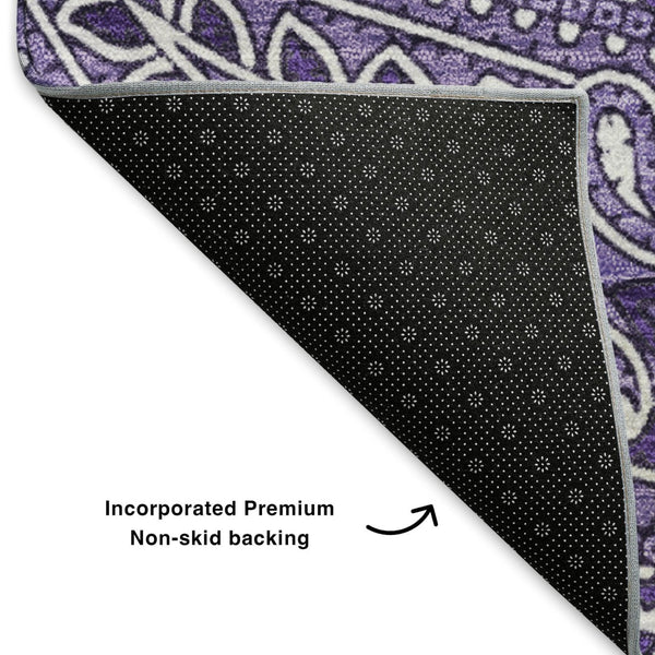 HomeRoots 5' X 8' Purple And Ivory Paisley Area Rug - Washable, Stain Resistant, UV Protected for Homes 652661
