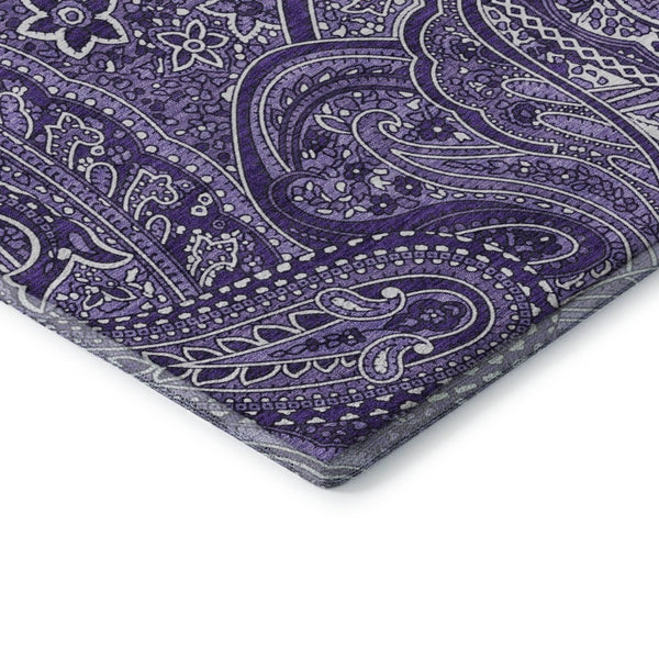 HomeRoots 5' X 8' Purple And Ivory Paisley Area Rug - Washable, Stain Resistant, UV Protected for Homes 652661