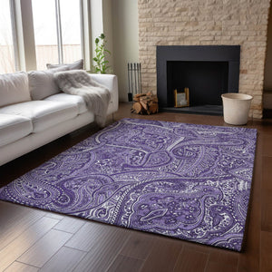 HomeRoots 5' X 8' Purple And Ivory Paisley Area Rug - Washable, Stain Resistant, UV Protected for Homes 652661