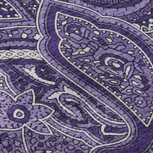 HomeRoots 8' Washable Purple and Ivory Paisley Round Rug - Durable, UV-Protected, and Easy Care for Any Space 652662