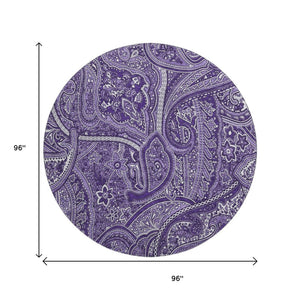 HomeRoots 8' Washable Purple and Ivory Paisley Round Rug - Durable, UV-Protected, and Easy Care for Any Space 652662