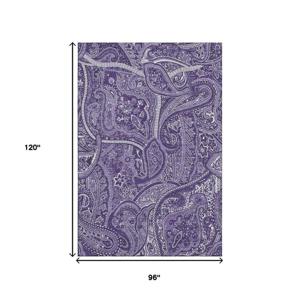 HomeRoots 8' X 10' Elegant Purple & Ivory Paisley Washable Area Rug with UV Protection for Busy Homes 652663