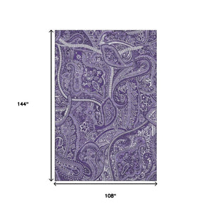 HomeRoots 9' X 12' Stylish Purple and Ivory Paisley Area Rug – Washable, UV Protected, Stain Resistant Design! 652664