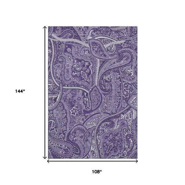 HomeRoots 9' X 12' Stylish Purple and Ivory Paisley Area Rug – Washable, UV Protected, Stain Resistant Design! 652664