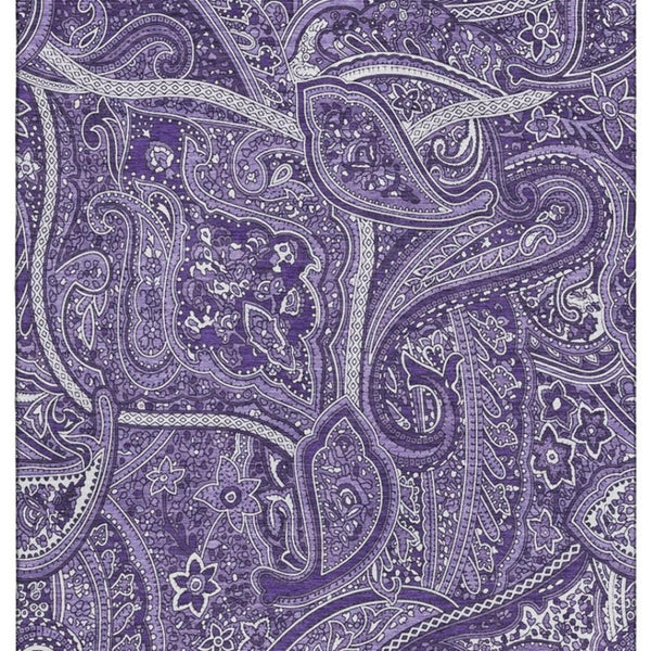 HomeRoots 9' X 12' Stylish Purple and Ivory Paisley Area Rug – Washable, UV Protected, Stain Resistant Design! 652664