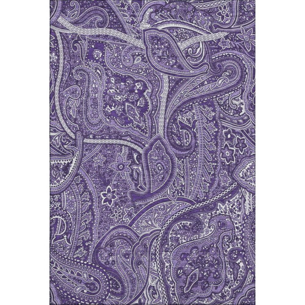 HomeRoots 9' X 12' Stylish Purple and Ivory Paisley Area Rug – Washable, UV Protected, Stain Resistant Design! 652664