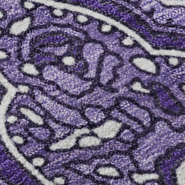HomeRoots 9' X 12' Stylish Purple and Ivory Paisley Area Rug – Washable, UV Protected, Stain Resistant Design! 652664