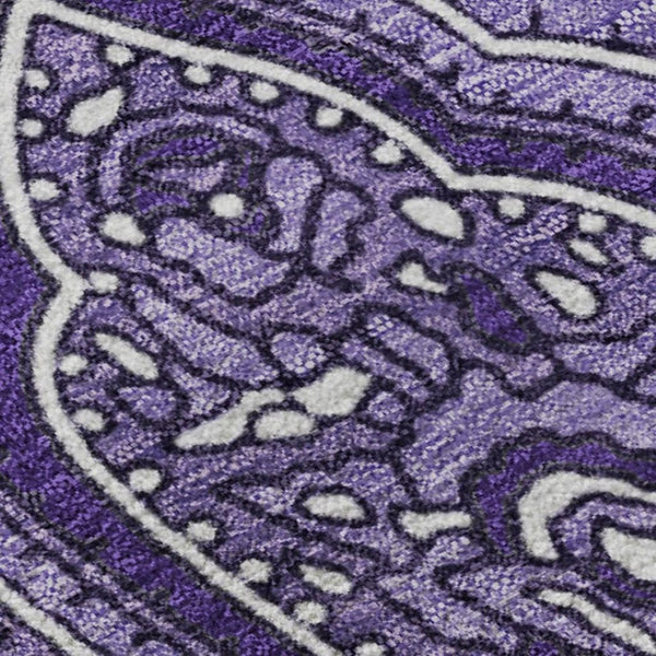 HomeRoots 9' X 12' Stylish Purple and Ivory Paisley Area Rug – Washable, UV Protected, Stain Resistant Design! 652664