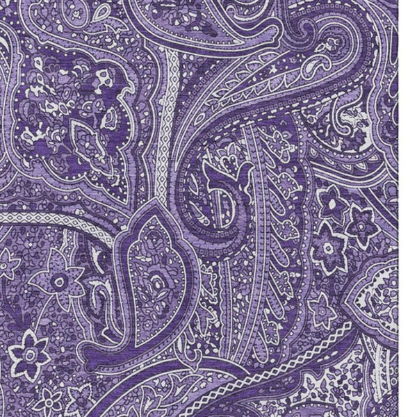 HomeRoots 10' Purple and Ivory Paisley Washable Area Rug – Durable, Stain Resistant, UV Protected for Any Room 652665