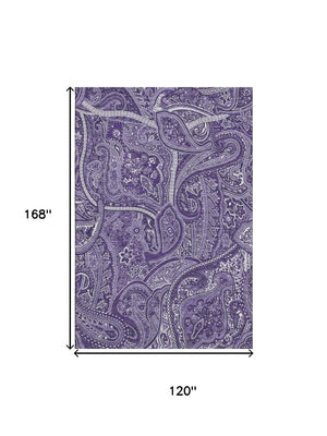 HomeRoots 10' Purple and Ivory Paisley Washable Area Rug – Durable, Stain Resistant, UV Protected for Any Room 652665