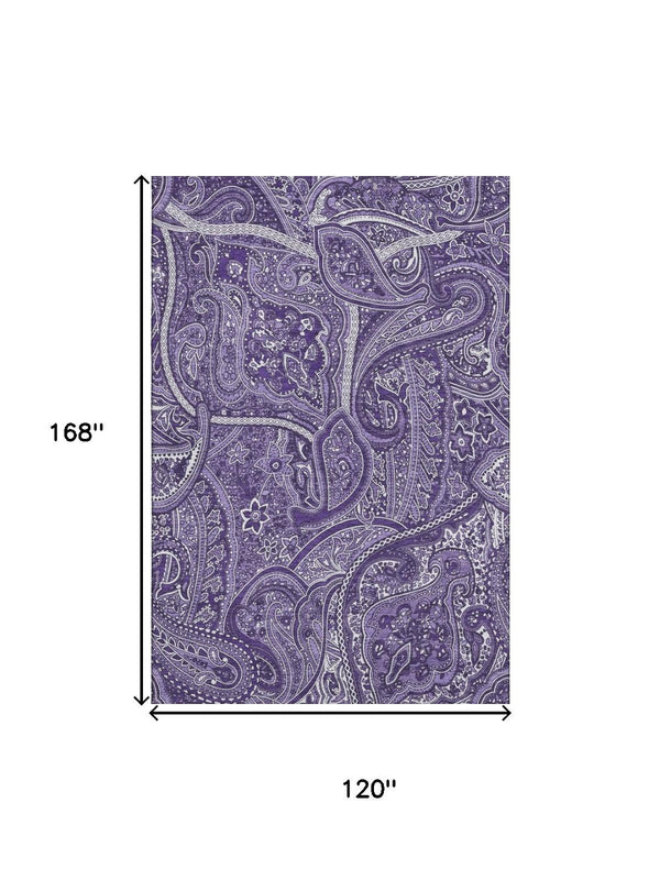 HomeRoots 10' Purple and Ivory Paisley Washable Area Rug – Durable, Stain Resistant, UV Protected for Any Room 652665
