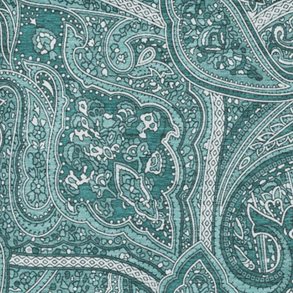 HomeRoots 5' Teal and Ivory Paisley Area Rug – Washable, UV-Protected, Durable for High-Traffic Homes & Style 652667