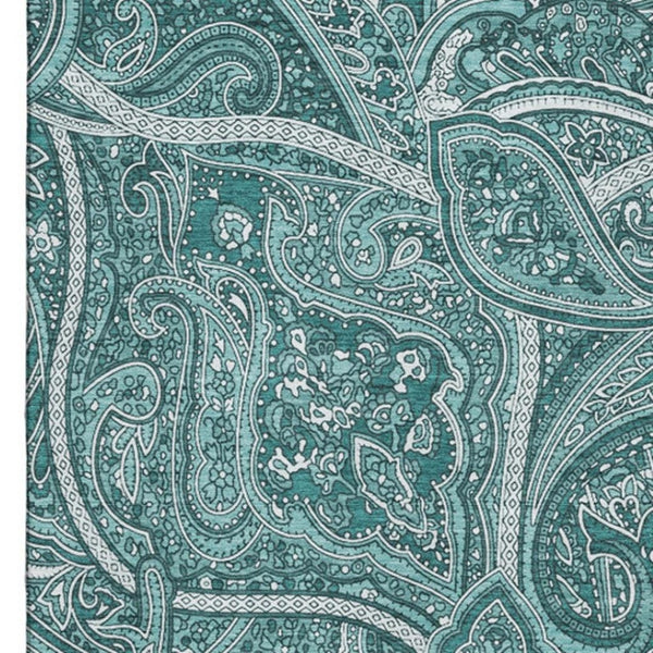 HomeRoots 5' Teal and Ivory Paisley Area Rug – Washable, UV-Protected, Durable for High-Traffic Homes & Style 652667