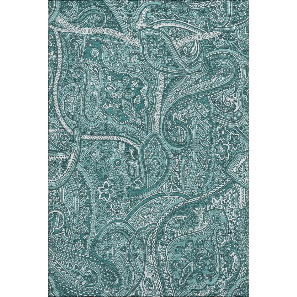 HomeRoots 5' Teal and Ivory Paisley Area Rug – Washable, UV-Protected, Durable for High-Traffic Homes & Style 652667