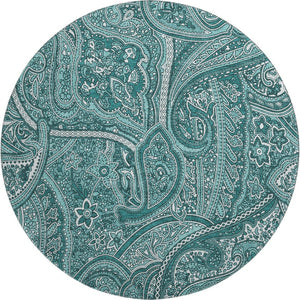 HomeRoots 8' Teal Paisley Washable Round Rug - UV Resistant, Stain-Proof, Perfect for Homes with Kids & Pets 652668