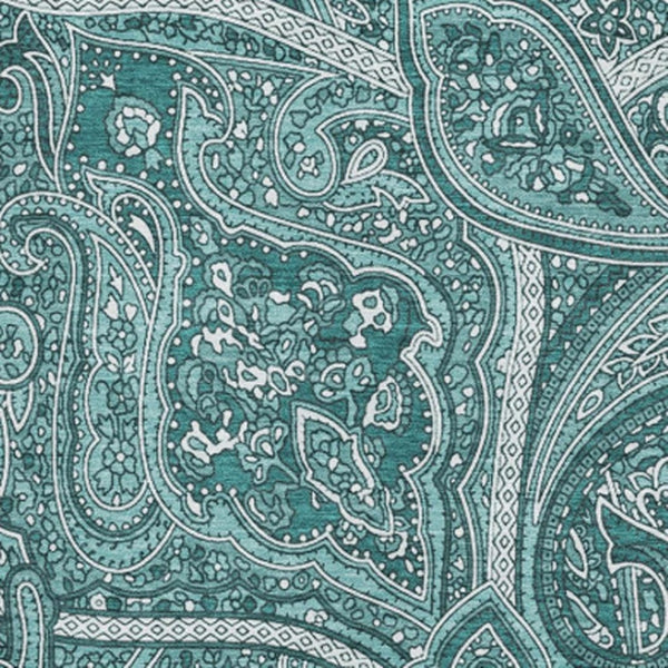 HomeRoots 8' X 10' Teal and Ivory Paisley Area Rug – Durable, Washable, UV-Protected for High-Traffic Spaces! 652669