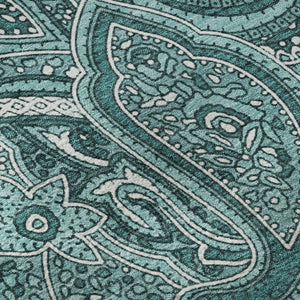 HomeRoots 9' X 12' Luxurious Teal and Ivory Paisley Area Rug - Washable, UV-Protected, Stain-Resistant Design 652670