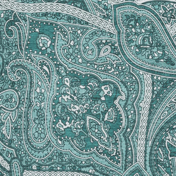 HomeRoots 10' Teal and Ivory Paisley Area Rug - Washable, UV-Protected, Durable Design for Busy Homes and Spaces 652671