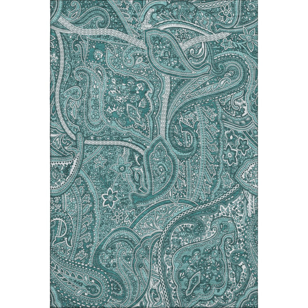 HomeRoots 10' Teal and Ivory Paisley Area Rug - Washable, UV-Protected, Durable Design for Busy Homes and Spaces 652671