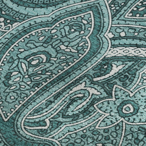 HomeRoots 10' Teal and Ivory Paisley Area Rug - Washable, UV-Protected, Durable Design for Busy Homes and Spaces 652671