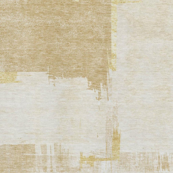 HomeRoots 5' X 8' Beige Ivory Gold Abstract Area Rug - Washable, UV-Protected, Perfect for Homes with Kids & Pets 652673
