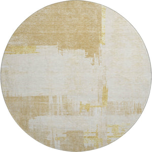 HomeRoots 8' Beige Ivory and Gold Abstract Washable Round Rug - UV Protected, Durable, Stylish Home Accent 652674