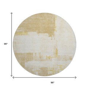 HomeRoots 8' Beige Ivory and Gold Abstract Washable Round Rug - UV Protected, Durable, Stylish Home Accent 652674