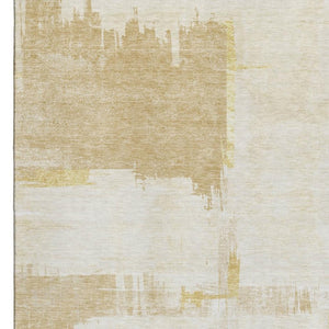 HomeRoots 9' X 12' Abstract Washable Area Rug in Beige, Ivory & Gold - UV Protected, Durable & Stylish Decor 652676
