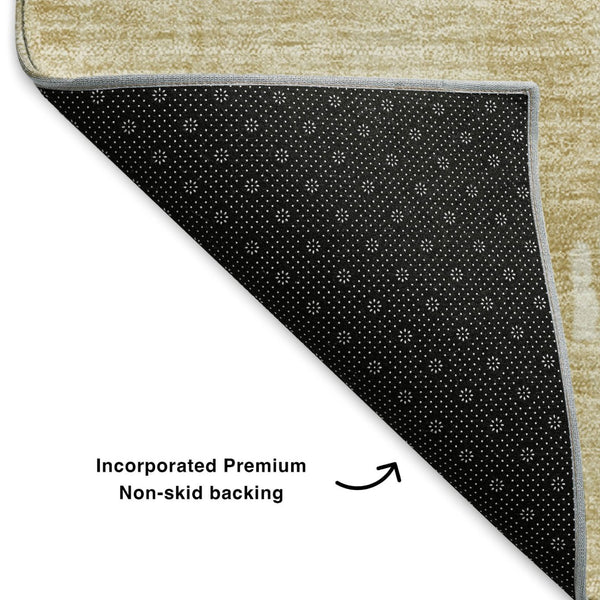 HomeRoots 9' X 12' Abstract Washable Area Rug in Beige, Ivory & Gold - UV Protected, Durable & Stylish Decor 652676