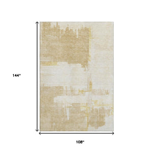 HomeRoots 9' X 12' Abstract Washable Area Rug in Beige, Ivory & Gold - UV Protected, Durable & Stylish Decor 652676