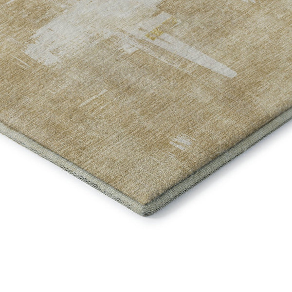 HomeRoots 10' X 14' Beige Ivory Gold Abstract Area Rug - Stylish, Washable, UV-Protected, Stain-Resistant Design 652677