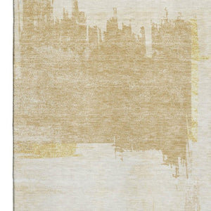 HomeRoots 10' X 14' Beige Ivory Gold Abstract Area Rug - Stylish, Washable, UV-Protected, Stain-Resistant Design 652677