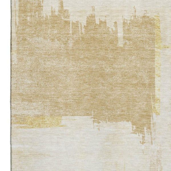 HomeRoots 10' X 14' Beige Ivory Gold Abstract Area Rug - Stylish, Washable, UV-Protected, Stain-Resistant Design 652677