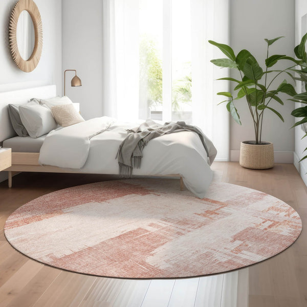 HomeRoots 8' Blush and Ivory Abstract Washable Round Rug - UV Protected, Pet-Friendly, Stylish Comfort for Any Space 652680