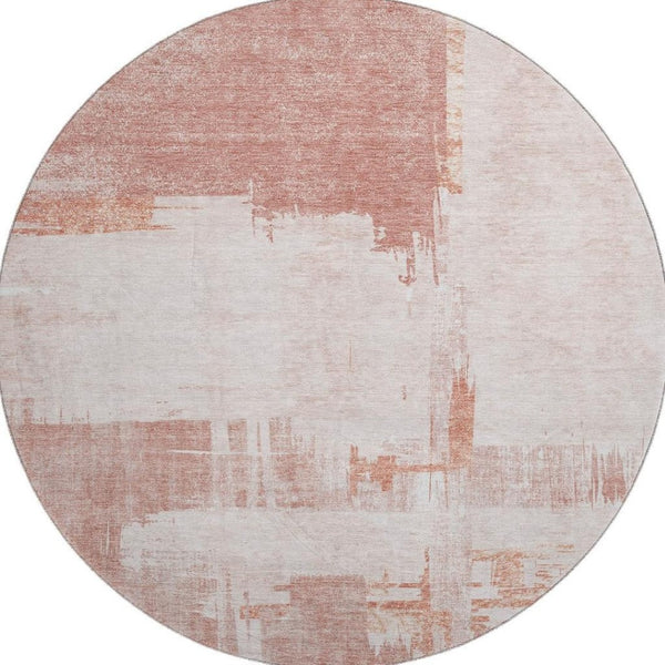 HomeRoots 8' Blush and Ivory Abstract Washable Round Rug - UV Protected, Pet-Friendly, Stylish Comfort for Any Space 652680