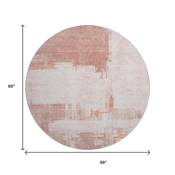 HomeRoots 8' Blush and Ivory Abstract Washable Round Rug - UV Protected, Pet-Friendly, Stylish Comfort for Any Space 652680