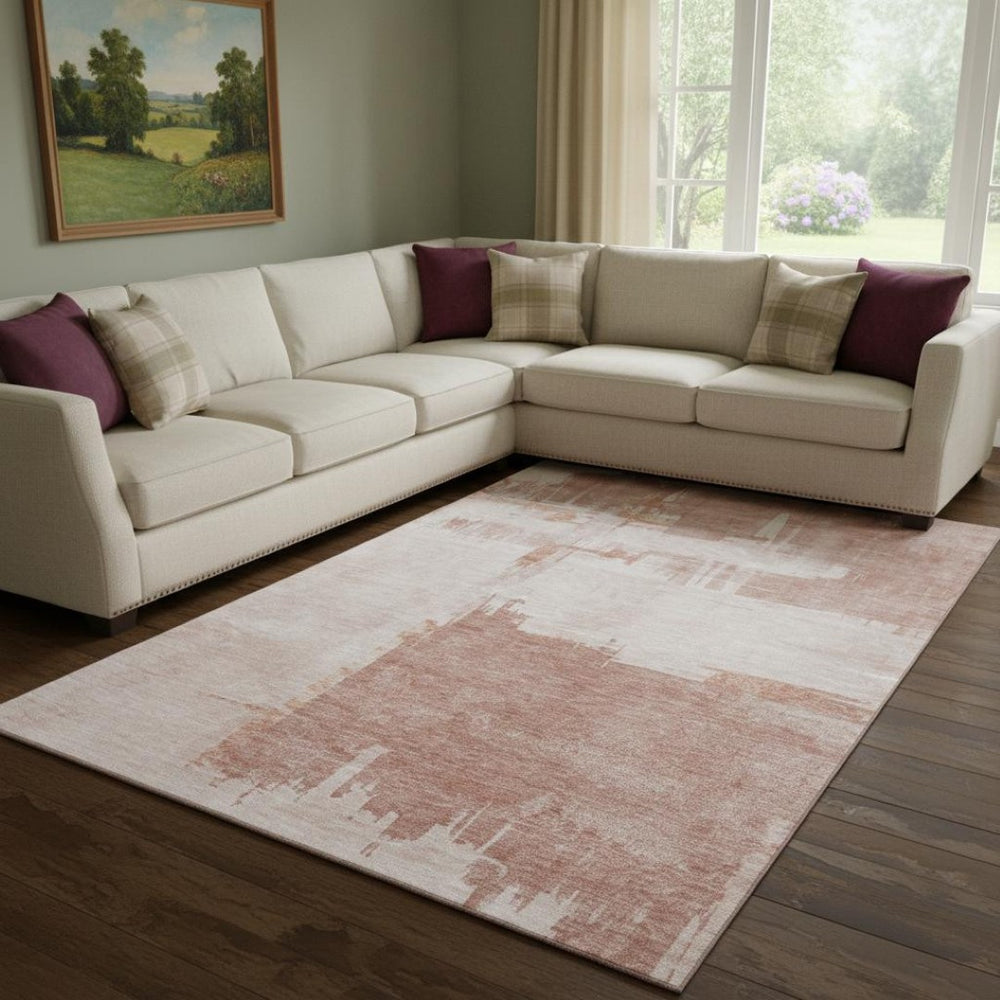 HomeRoots 9' X 12' Blush and Ivory Abstract Washable Area Rug - Durable, Stain-Resistant with UV Protection! 652682