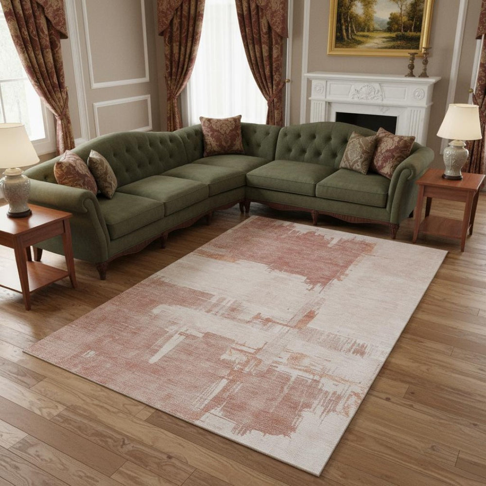 HomeRoots 10' X 14' Blush & Ivory Abstract Area Rug with UV Protection - Durable, Washable & Stylish Décor Solution 652683