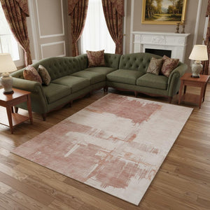 HomeRoots 10' X 14' Blush & Ivory Abstract Area Rug with UV Protection - Durable, Washable & Stylish Décor Solution 652683