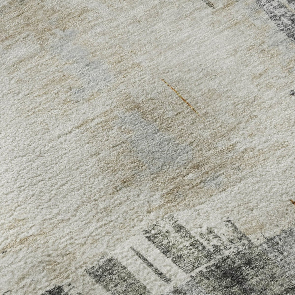 HomeRoots 8' Charcoal Ivory Gold Abstract Washable Round Rug with UV Protection for Stylish, Busy Homes 652686