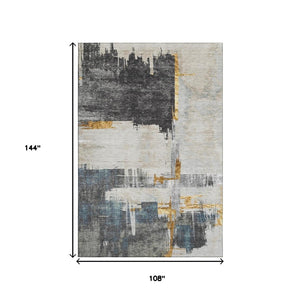 HomeRoots 9' X 12' Charcoal Ivory & Gold Abstract Area Rug – Washable, UV-Protected, Modern Elegance for Homes 652688