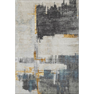 HomeRoots 9' X 12' Charcoal Ivory & Gold Abstract Area Rug – Washable, UV-Protected, Modern Elegance for Homes 652688