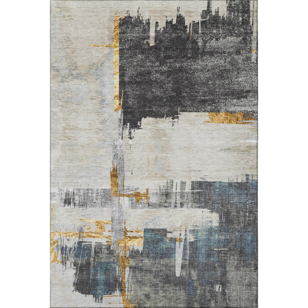 HomeRoots 9' X 12' Charcoal Ivory & Gold Abstract Area Rug – Washable, UV-Protected, Modern Elegance for Homes 652688