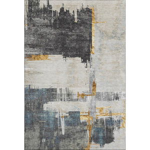 HomeRoots 10' Charcoal Ivory Gold Abstract Washable Area Rug - Durable, UV-Protected, Easy-Care Design for Homes 652689