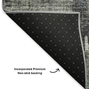 HomeRoots 10' Charcoal Ivory Gold Abstract Washable Area Rug - Durable, UV-Protected, Easy-Care Design for Homes 652689