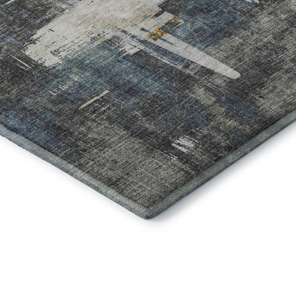 HomeRoots 10' Charcoal Ivory Gold Abstract Washable Area Rug - Durable, UV-Protected, Easy-Care Design for Homes 652689