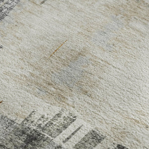 HomeRoots 10' Charcoal Ivory Gold Abstract Washable Area Rug - Durable, UV-Protected, Easy-Care Design for Homes 652689
