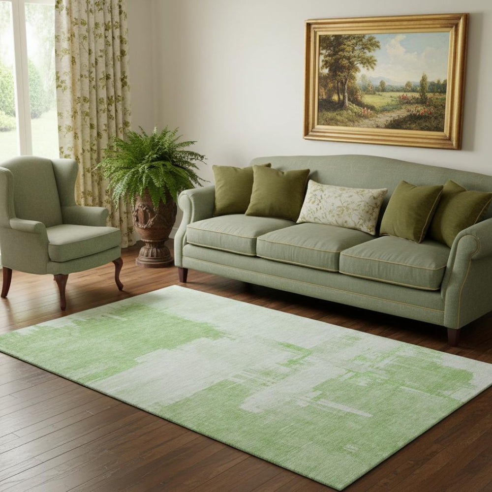 HomeRoots 5' X 8' Green And Ivory Abstract Area Rug – Washable, UV-Protected, Perfect for Kids & Pets! 652691