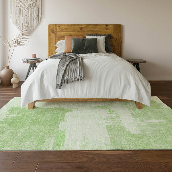 HomeRoots 5' X 8' Green And Ivory Abstract Area Rug – Washable, UV-Protected, Perfect for Kids & Pets! 652691